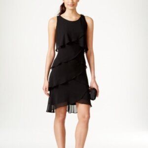 SLNY Women’s Chiffon Tulip Tiered Dress – Black – NWT Size 8